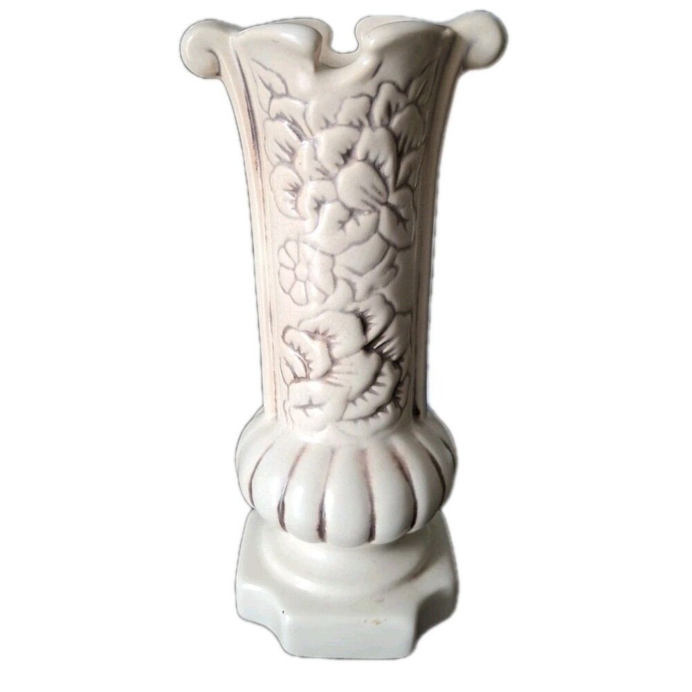 Vintage Red Wing 1190 Small 6 inch Ivory Floral Vase EUC